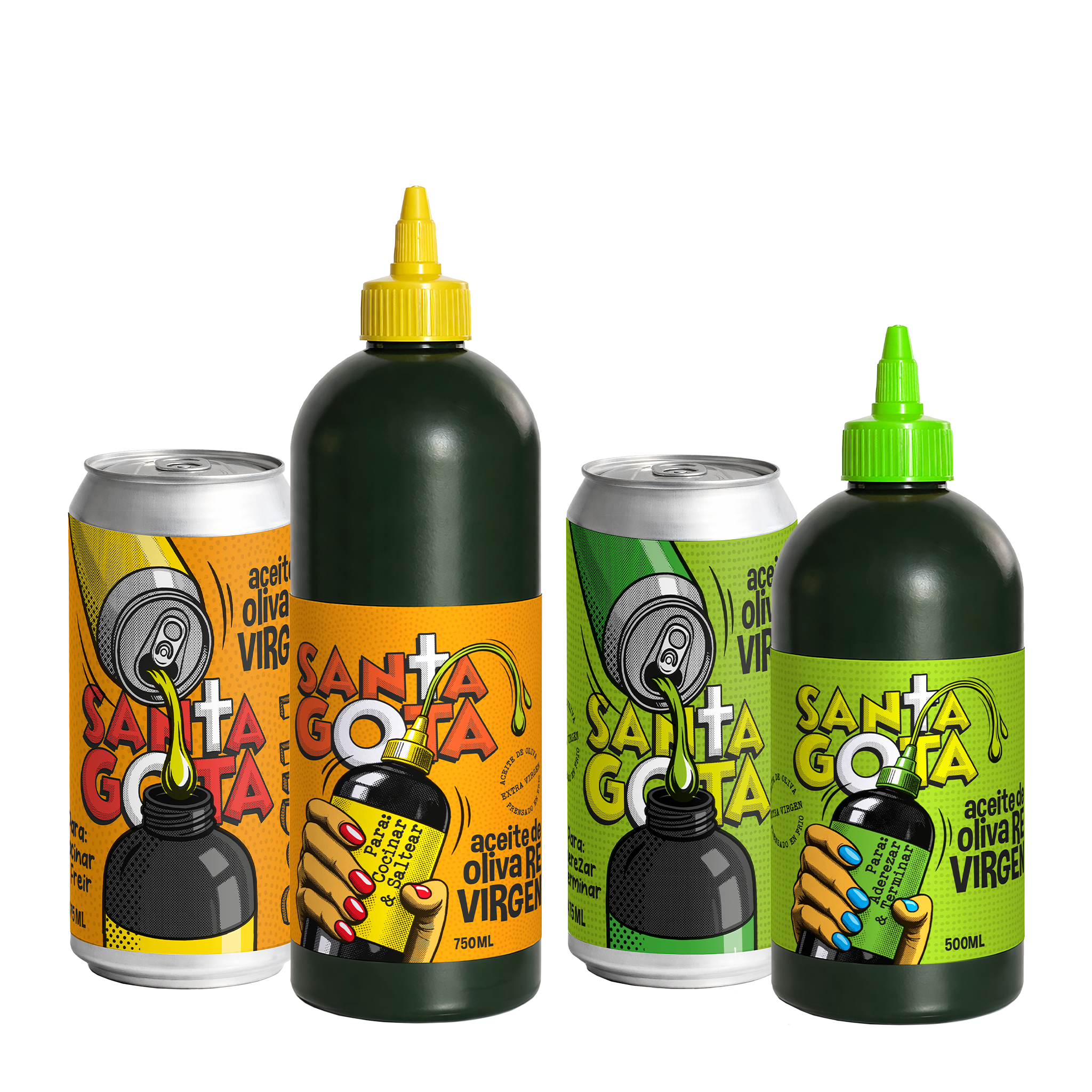 Pack Completo Santa Gota con squeeze y latas refill, sobre fondo blanco