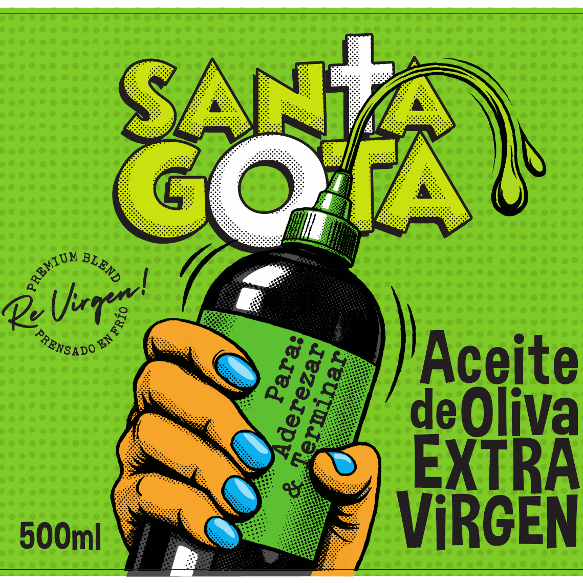 Santa Gota Aderezar y Terminar: aceite de oliva extra virgen chileno en envase squeeze verde de 500 ml