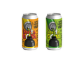 Dos latas refill Santa Gota de 475 ml, naranja Cocinar y verde Alinar, sobre fondo blanco