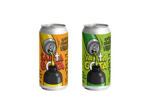 Dos latas de relleno Santa Gota de 473 ml, naranja Cocinar y Saltear y verde Aderezar y Terminar