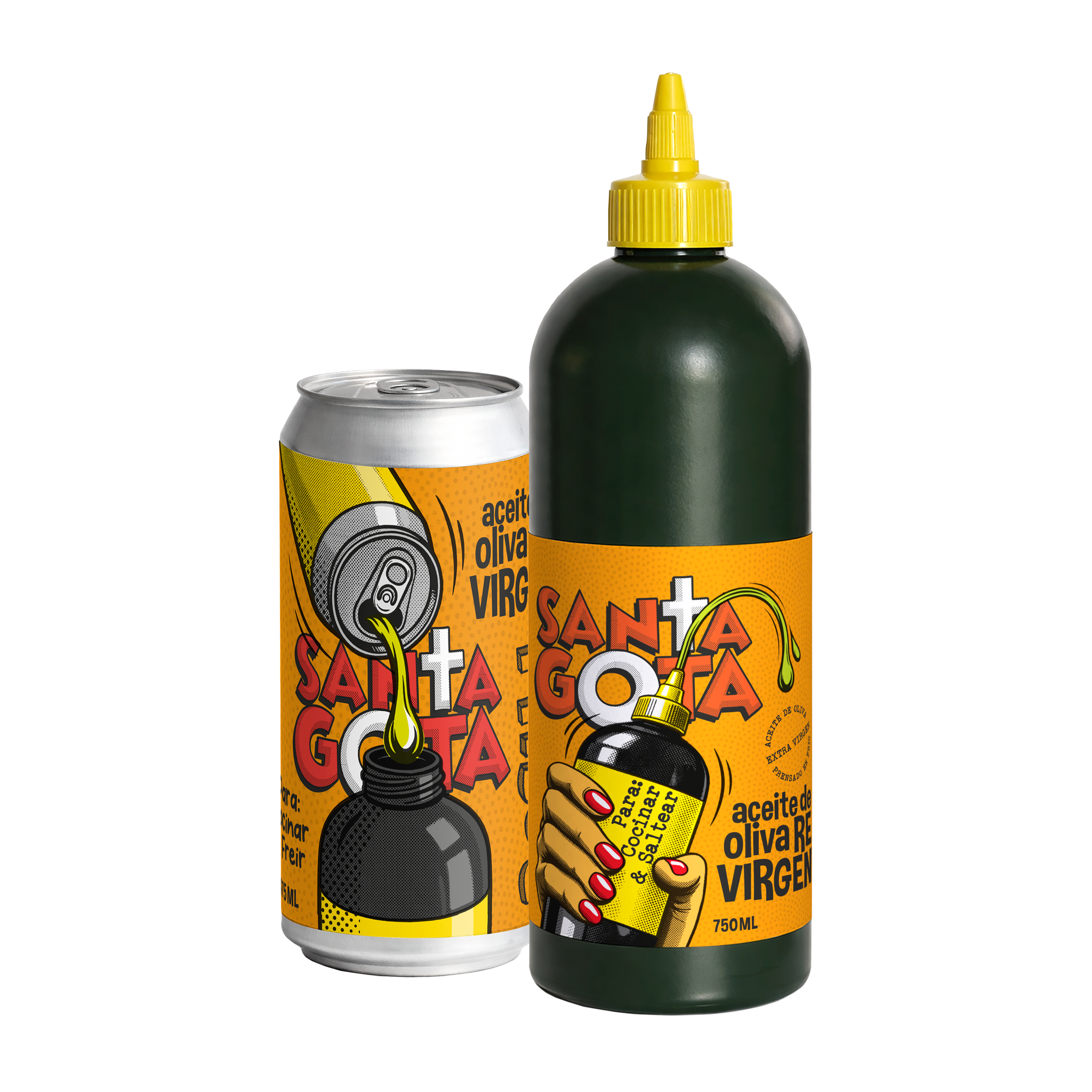 Pack Cocinar y Saltear: envase squeeze de 750 ml y lata de relleno de 473 ml, ambos naranjos
